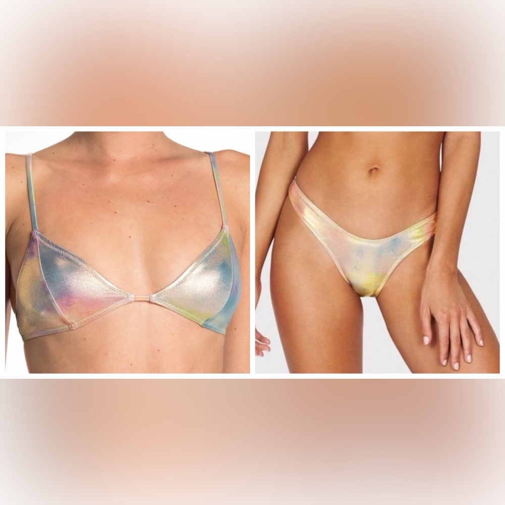 Bond Eye Australia Paris Bikini Tri Top S & Bottom M in Cosmic Rainbow Metallic.